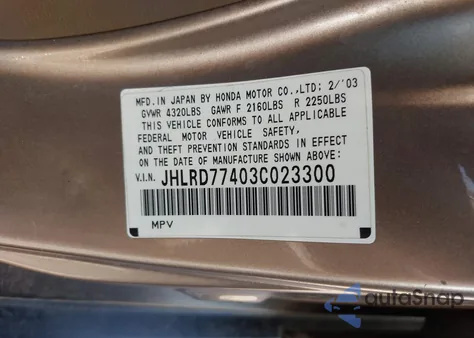 2003 Honda Cr-V Lx from USA, damaged, VIN JHLRD77403C023300